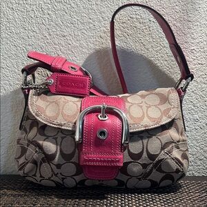 Coach Signature Pink and Tan Mini Shoulder Bag